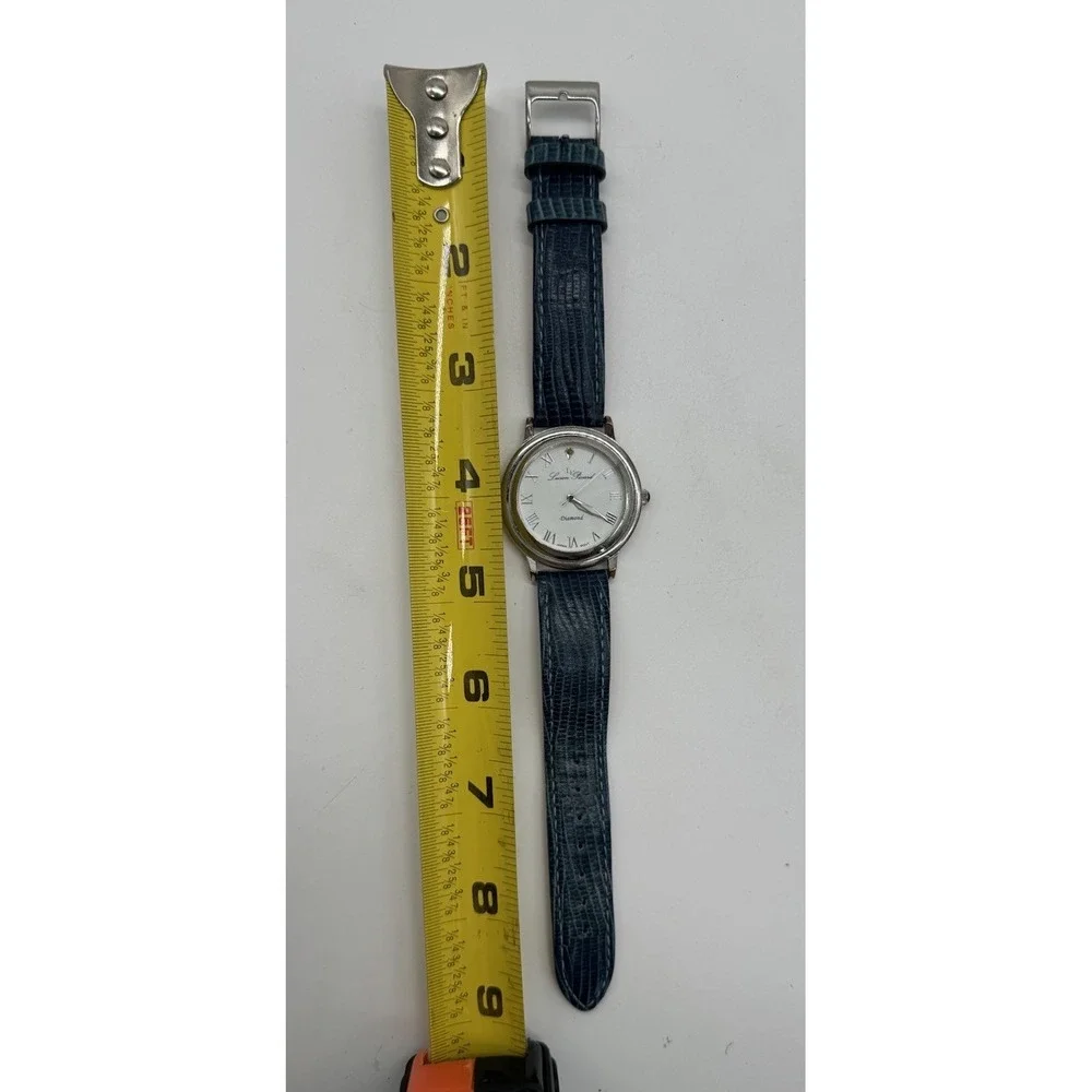 Lucien Piccard Diamond Watch Silver Tone Blue Leather Strap 2803-RD Roman Numera